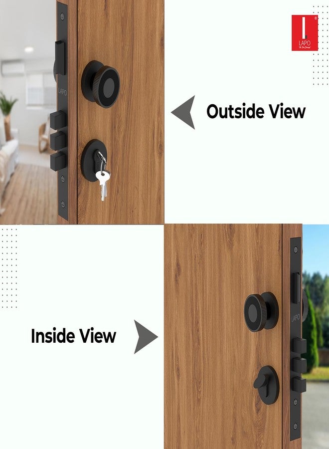 LAPO Heavy Duty Mortise Door Lock Set - Secure Main & Bedroom Doors | Elegant Black Finish | Durable Handle Set with 3 Brass Keys | Ideal for Home, Office & Hotel | 3-Years Warranty - Image 3